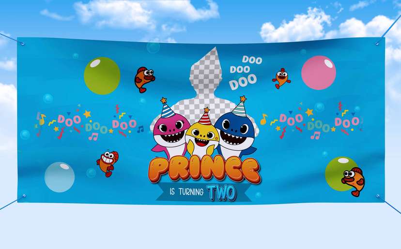 Baliho banner ulang tahun tema Baby Shark - Image 1