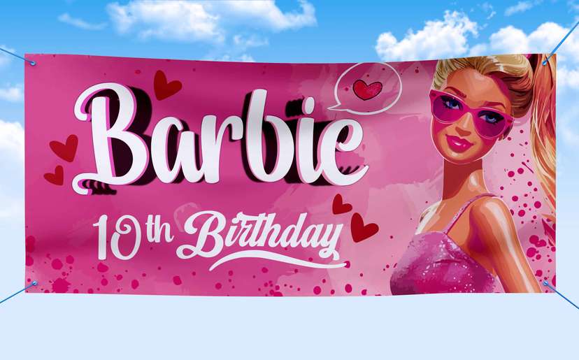 Baliho banner ulang tahun tema barbie - Image 1