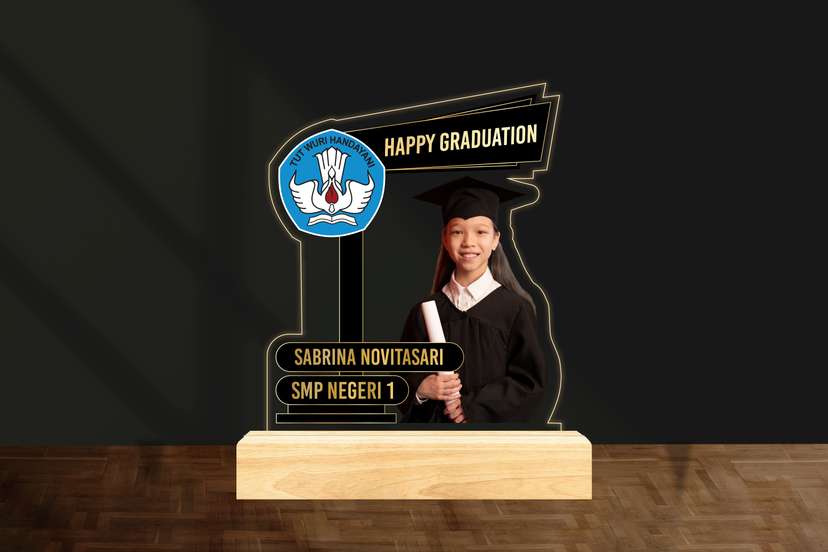 Dream LED Acrylic Graduation SD Tema Gold Hitam - Image 1
