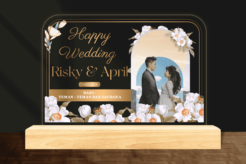 Dream LED Acrylic Tema Wedding Warna Putih dan Gols - Image 1