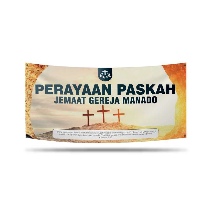 Banner Paskah Tema Kuning Orange Biru Tua - Image 1