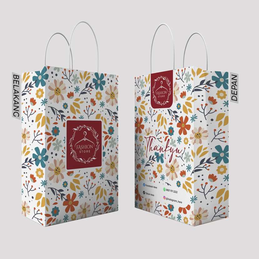 Paper Bag Tema Fashion Brand Pattern Motif Bunga Full Color - Image 1
