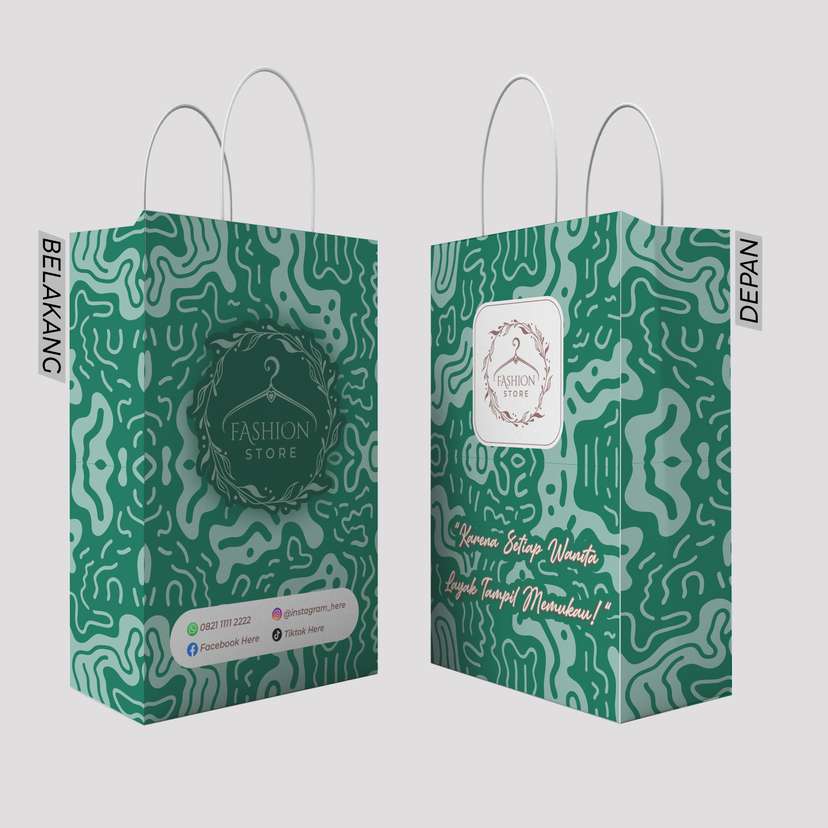 Paper Bag Tema Fashion Pattern Abstrak Latar Hijau - Image 1