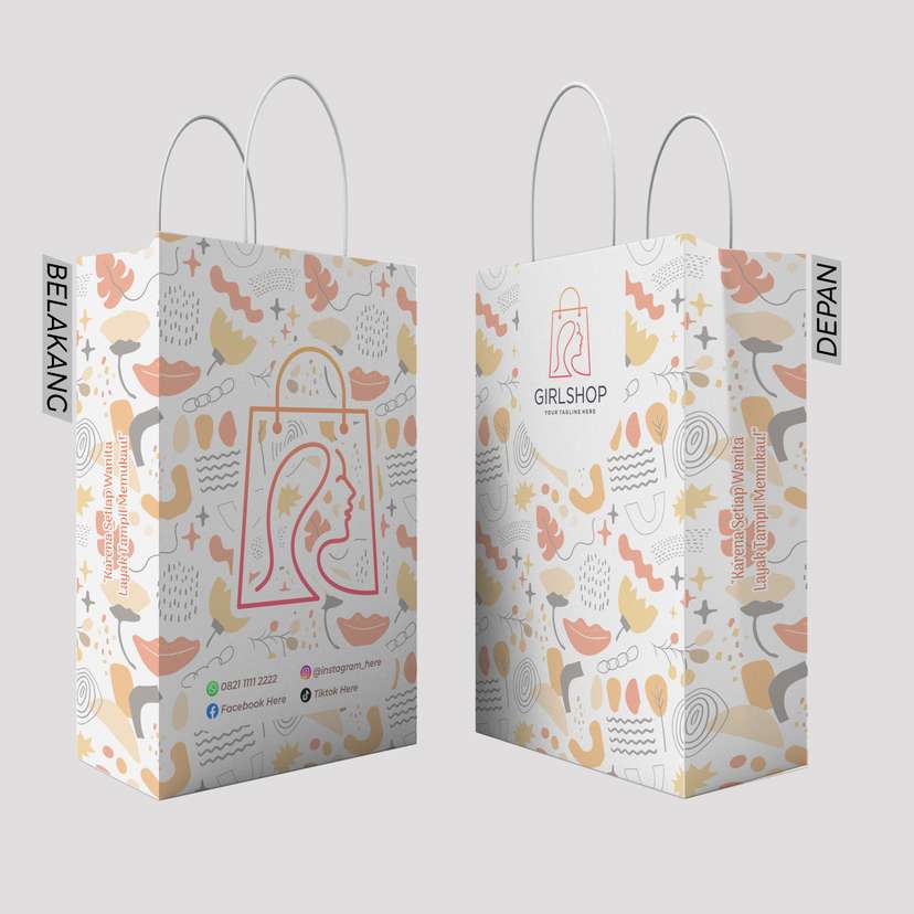 Paper Bag Tema Fashion Brand Pattern Abstrak Putih Orange - Image 1