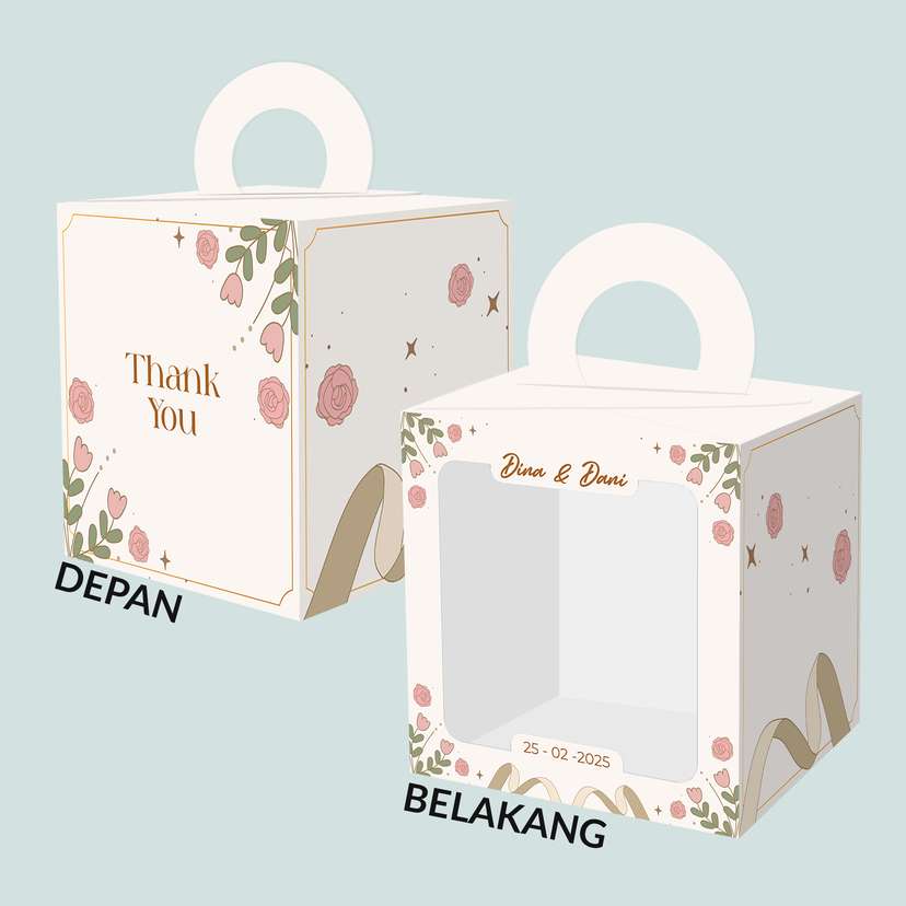 Box Kotak Souvenir Pernikahan Tema Putih Dengan Ornament Bunga - Image 1