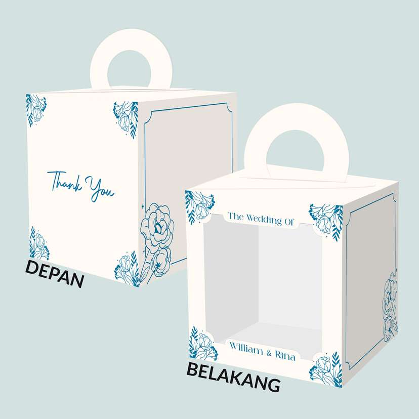 Box Kotak Souvenir Pernikahan Tema Cream Biru - Image 1