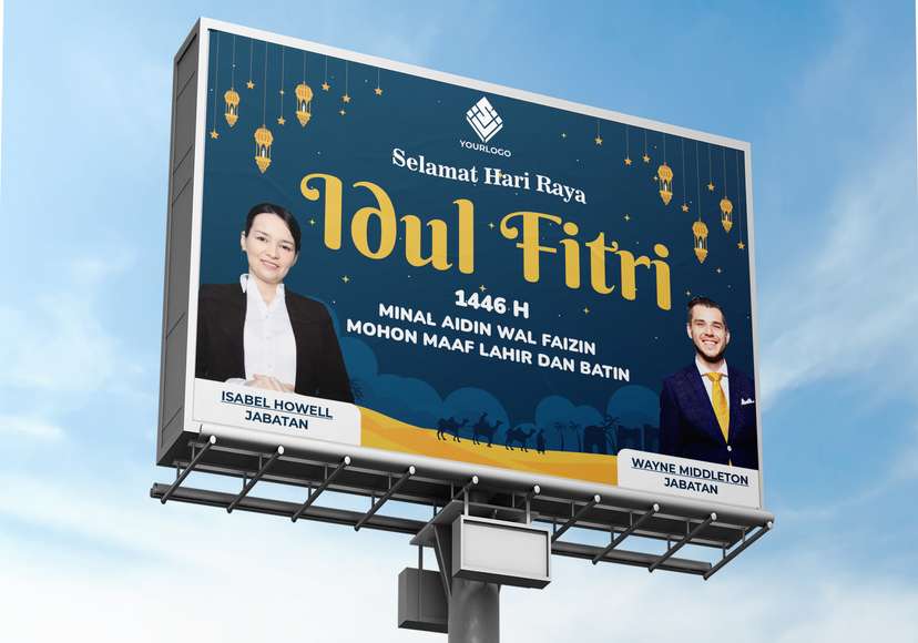 Baliho Idul Fitri Tema Biru Tua Kuning - Image 1