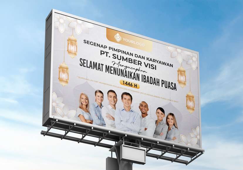Baliho Ucapan Selamat Berpuasa Tema Gold Putih - Image 1