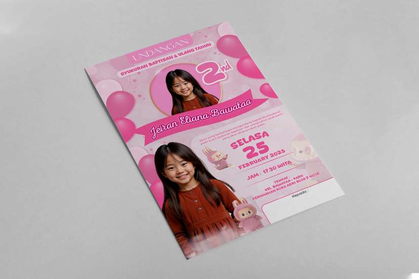 Undangan Ulang Tahun Anak Tema Labubu Pink - Image 1
