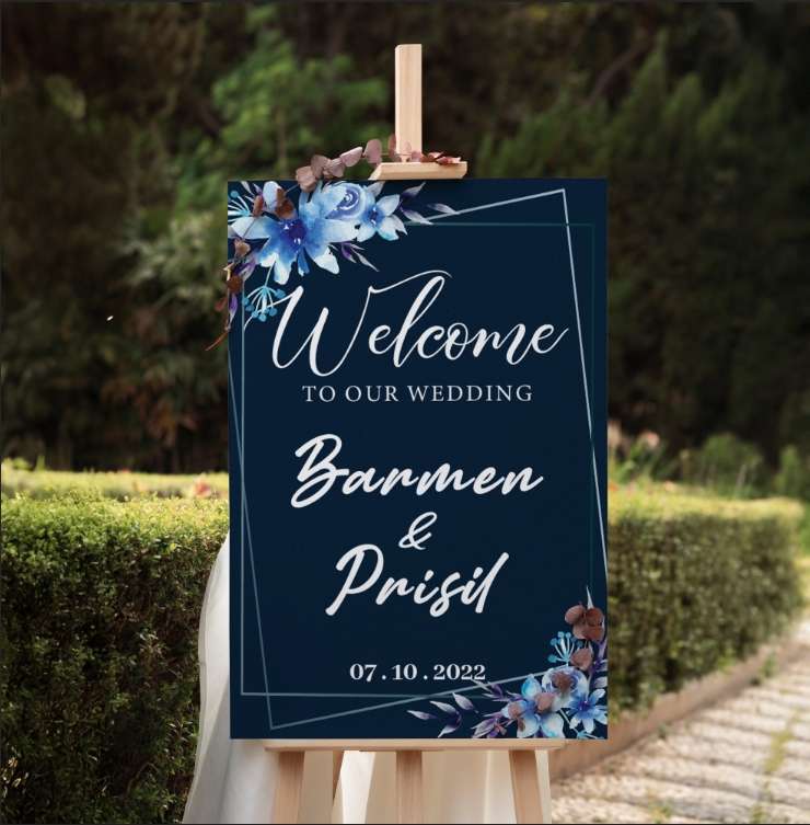 Wedding Sign Blue Flower - Image 1