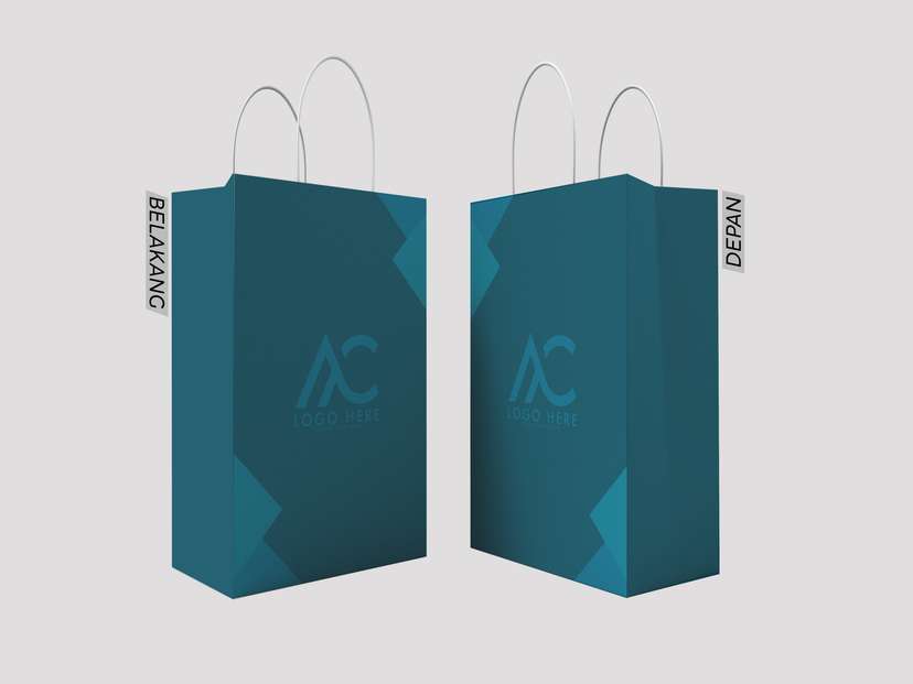 Paper Bag Design Simple Biru Tua Garis - Image 1