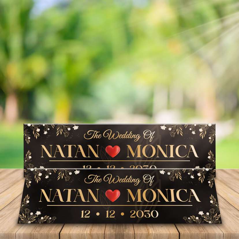 Wedding Plat Tema Floral Hitam Emas  - Image 2