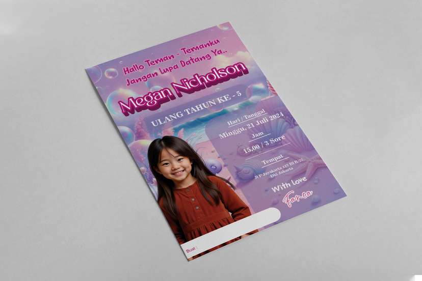 Undangan Ulang Tahun Tema Warna Ungu Pink - Image 1