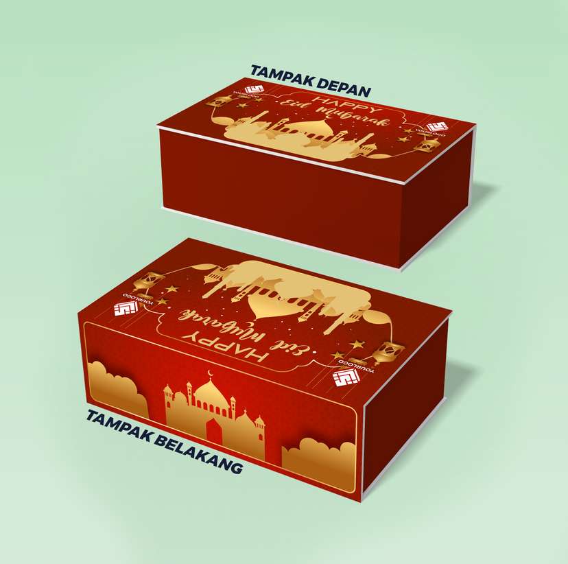 Box Hard Cover Hampers Idul Fitri Merah Gold - Image 1