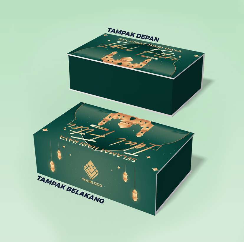 Box Hard Cover Hampers Idul Fitri Hijau Gold - Image 1