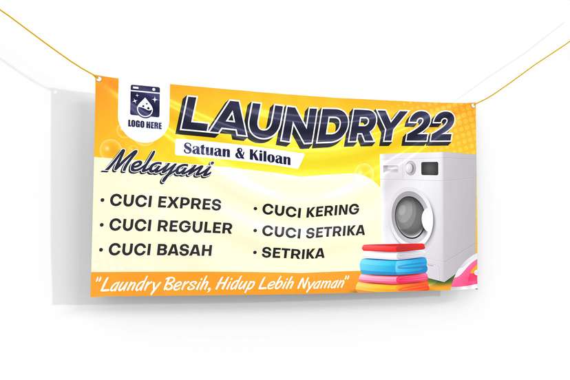 Banner Laundry Design Simple Warna Orange Putih - Image 1