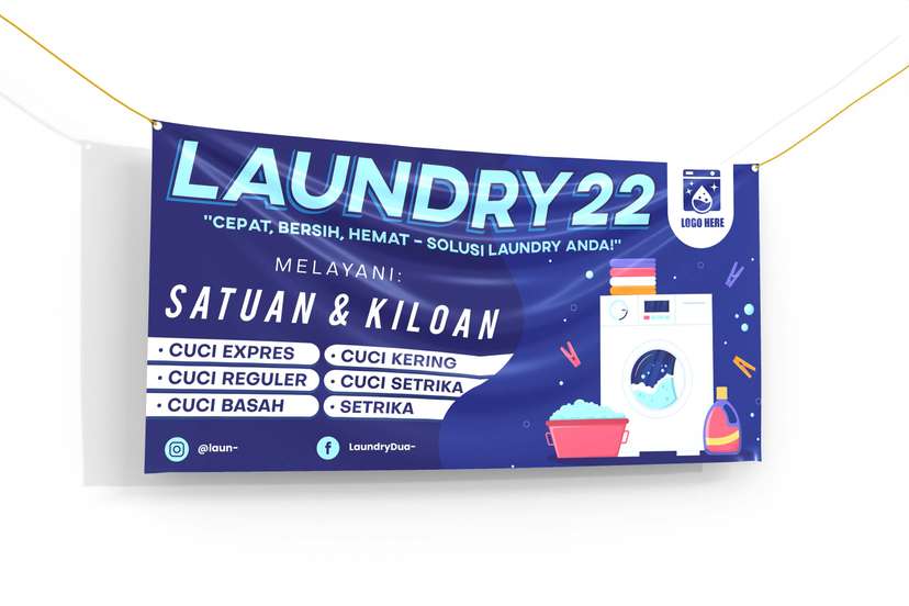 Banner Laundry Design Simple Warna Biru Putih - Image 1