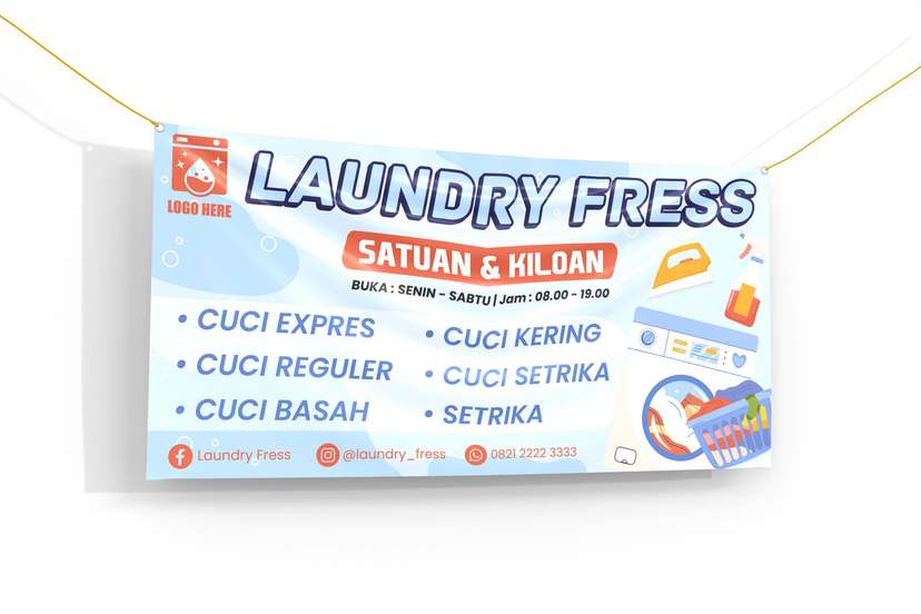 Banner Laundry Design Simple Warna Biru Putih Soft - Image 1