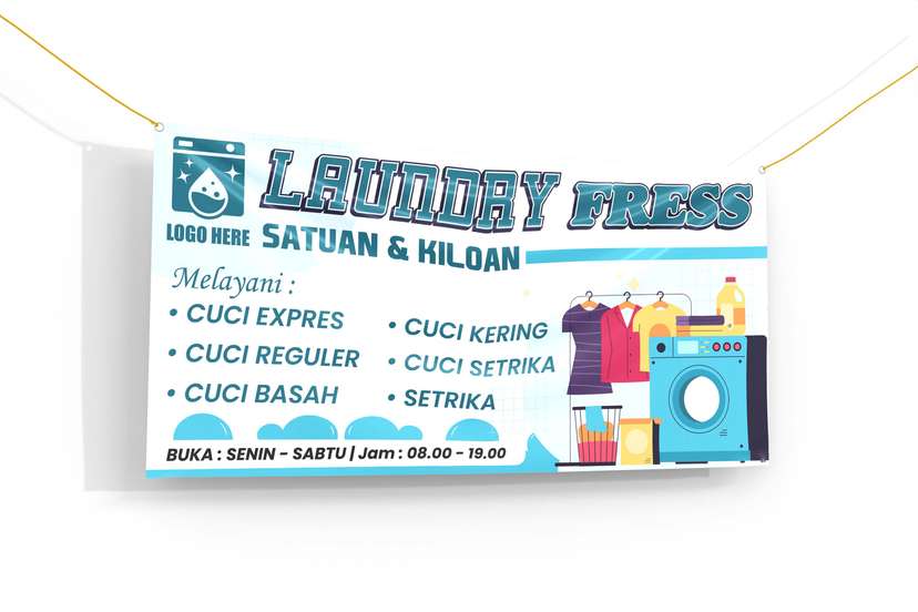 Banner Laundry Design Simple Warna Biru Putih - Image 1
