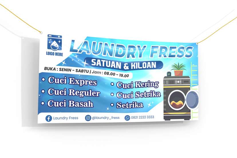 Banner Laundry Design Simple Warna Biru Putih - Image 1