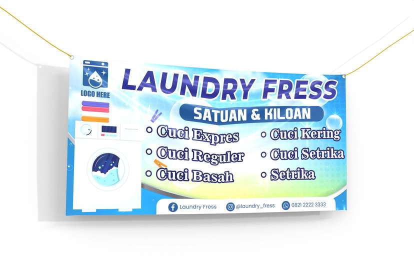 Banner Laundry Design Simple Warna Biru Putih - Image 1