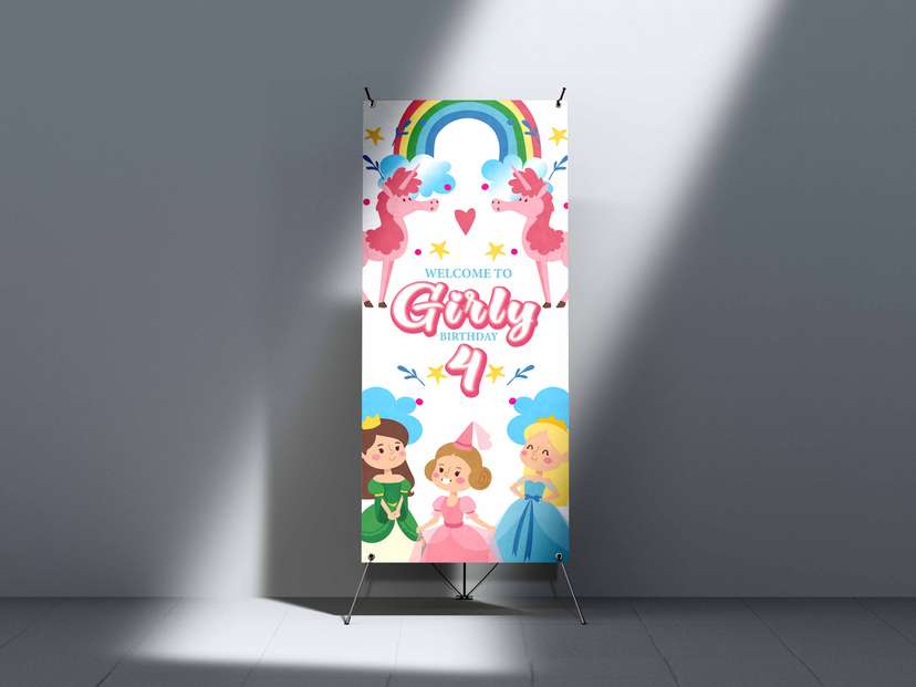 X Banner Ulang Tahun Tema Unicorn dan Princess - Image 1
