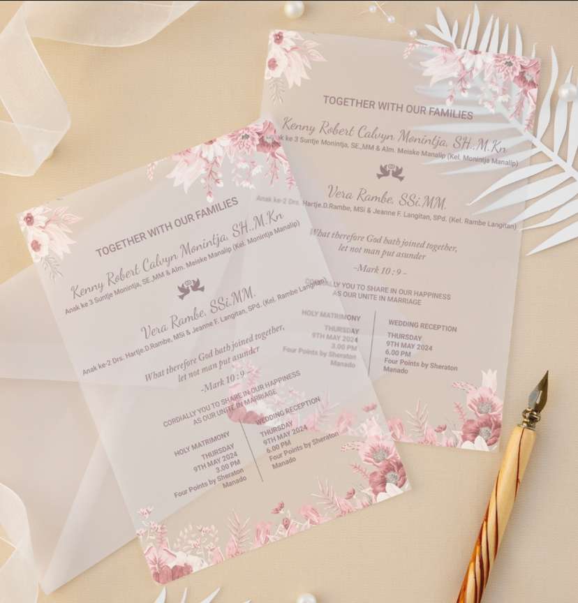 Undangan Nikah Acrylic Transparan Peach Flower - Image 1