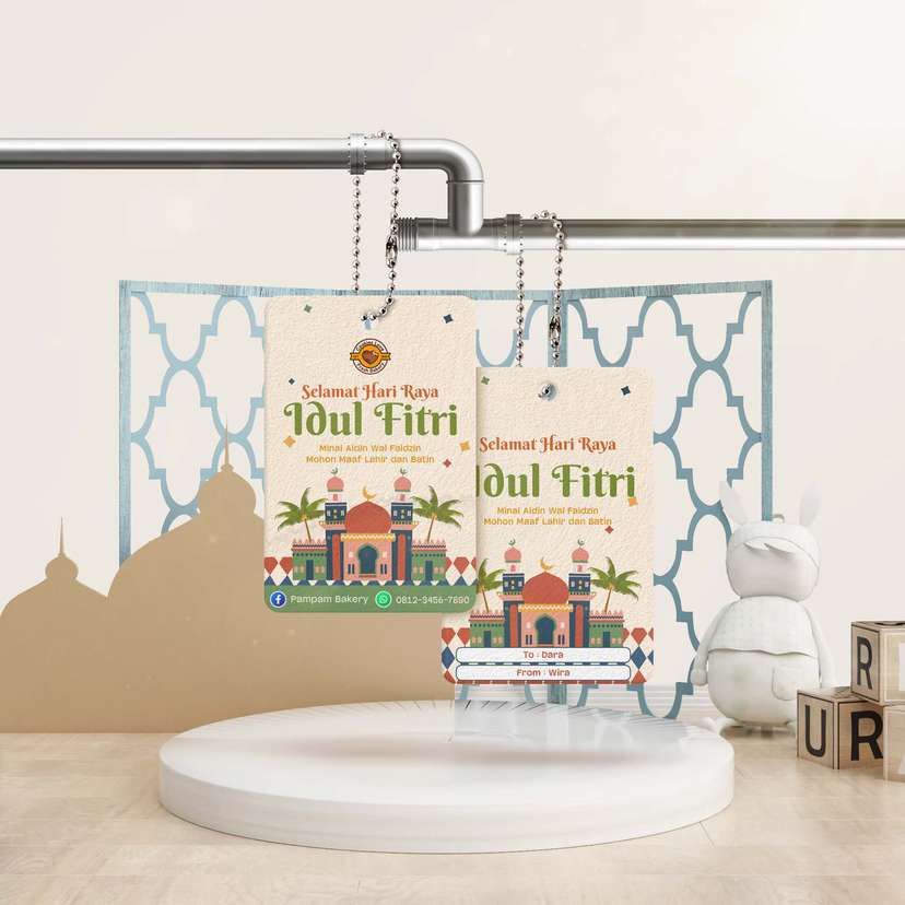 Hang Tag Idul Fitri Minimalis Masjid Krem - Image 1