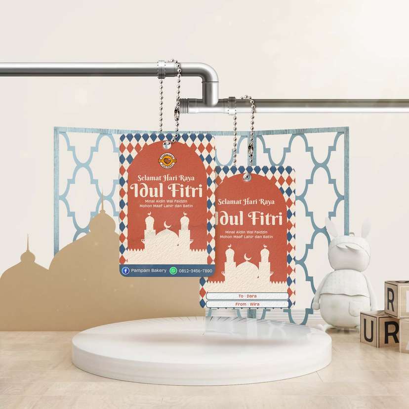 Hang Tag Idul Fitri Ornamen Islami dan Siluet Masjid  - Image 1