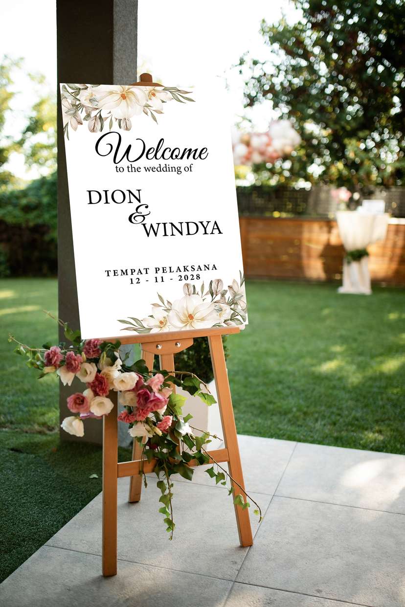 Welcome Sign Putih Coklat Corak - Image 1