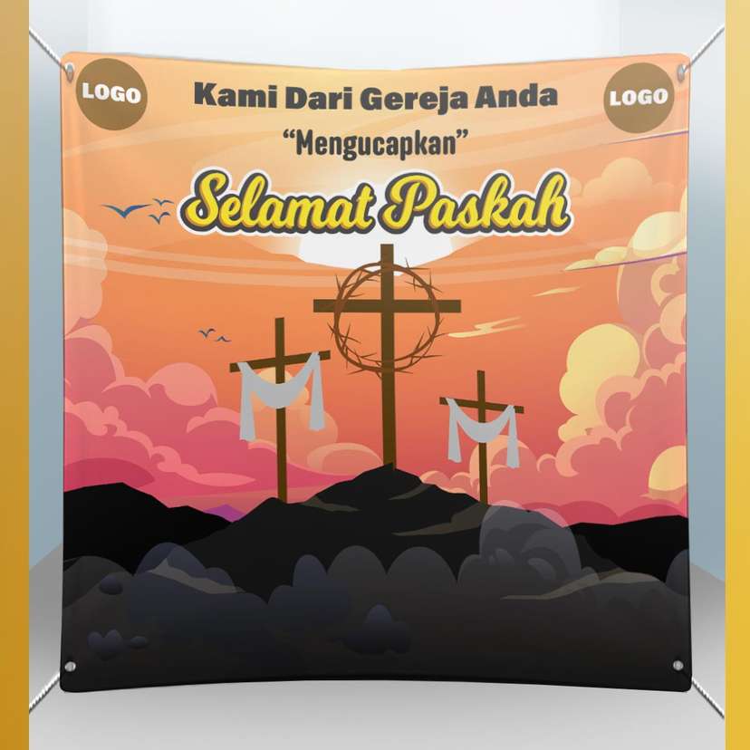 Baliho Paskah Tiga Salib Elegan Orange Merah - Image 1