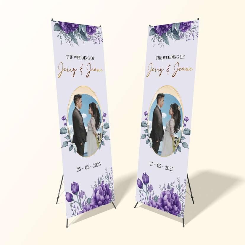 X Banner Wedding Simple Warna Ungu - Image 1