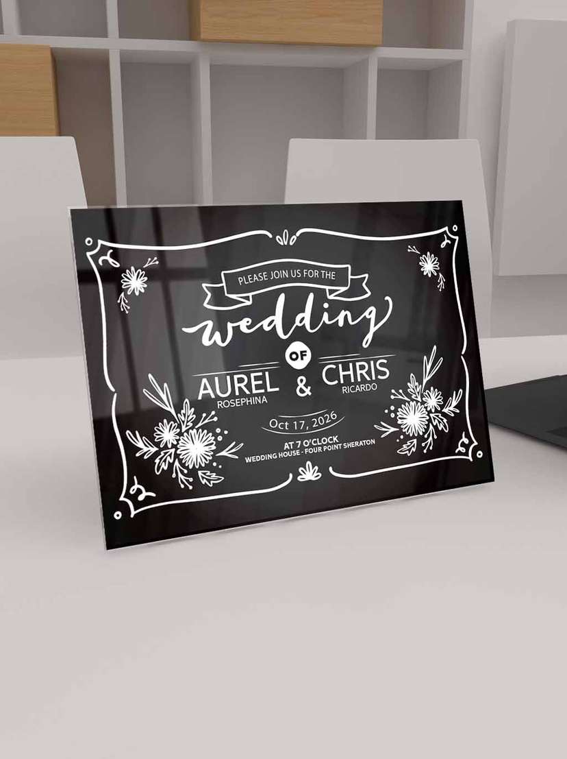 Undangan Wedding Akrilik 2 sisi Tema Hitam Putih Floral - Image 2