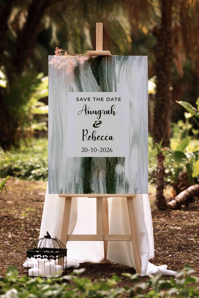 Wedding Welcome Sign Abstrak Hijau Simple - Image 1