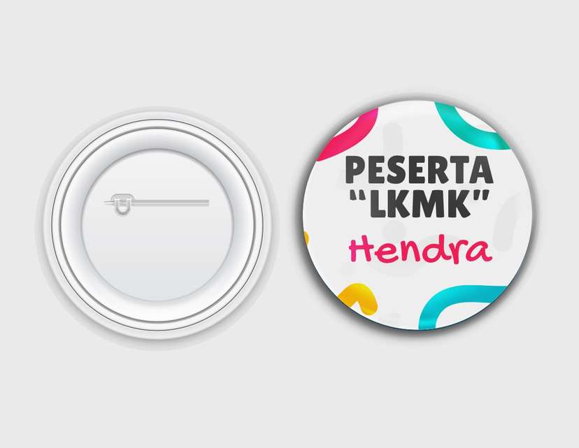 Desain Pin Peniti Peserta "LKMK" dengan Elemen Warna Cerah dan Font Fun - Image 1