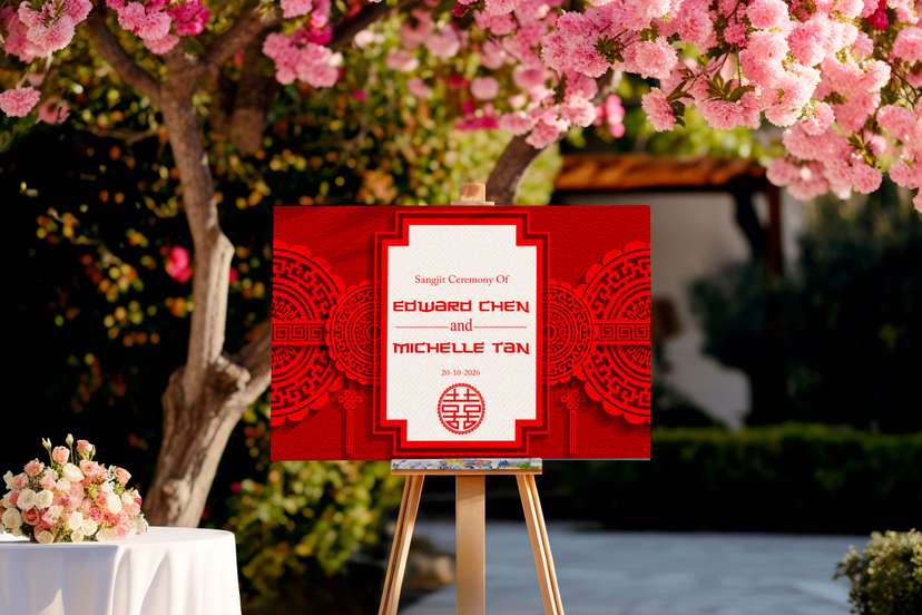 Welcome Sign For Sangjit Red Flower Theme - Image 1