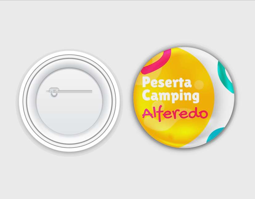 Desain Pin Peniti Peserta Camping dengan Tema Warna Cerah dan Dinamis - Image 1