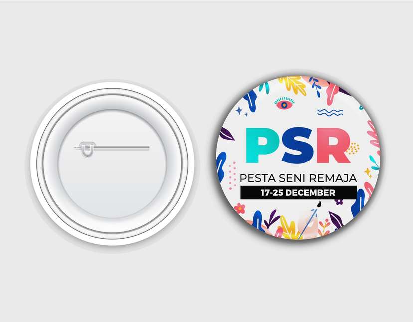 Desain Pin Peniti Pesta Seni Remaja dengan Warna Cerah dan Ilustrasi Playful - Image 1