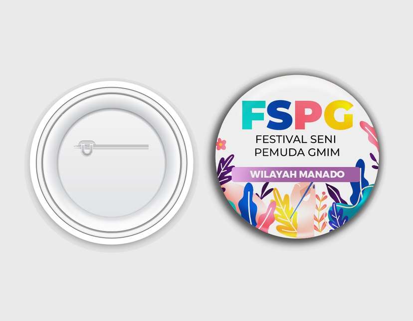 Desain Pin Peniti Festival Seni Pemuda GMIM dengan Warna Cerah dan Elemen Grafis Kreatif - Image 1