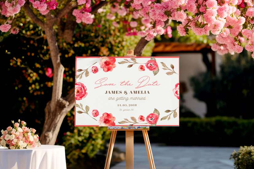 Wedding Welcome Sign Red Flower Simple - Image 1