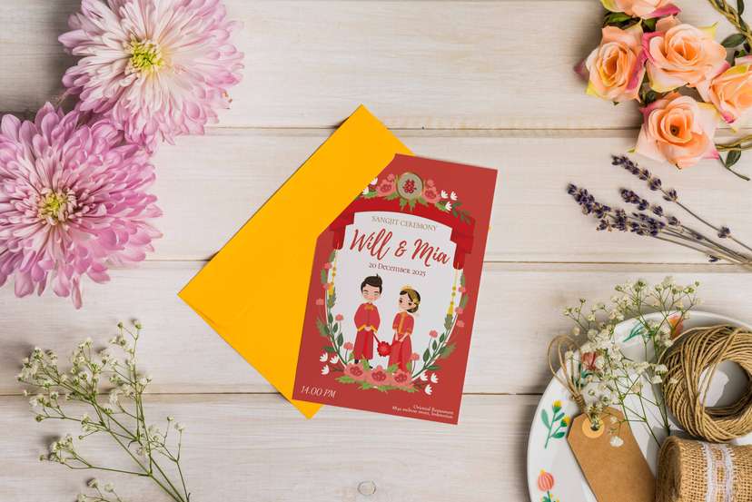 Sangjit Invititation Flower With Character - Image 1