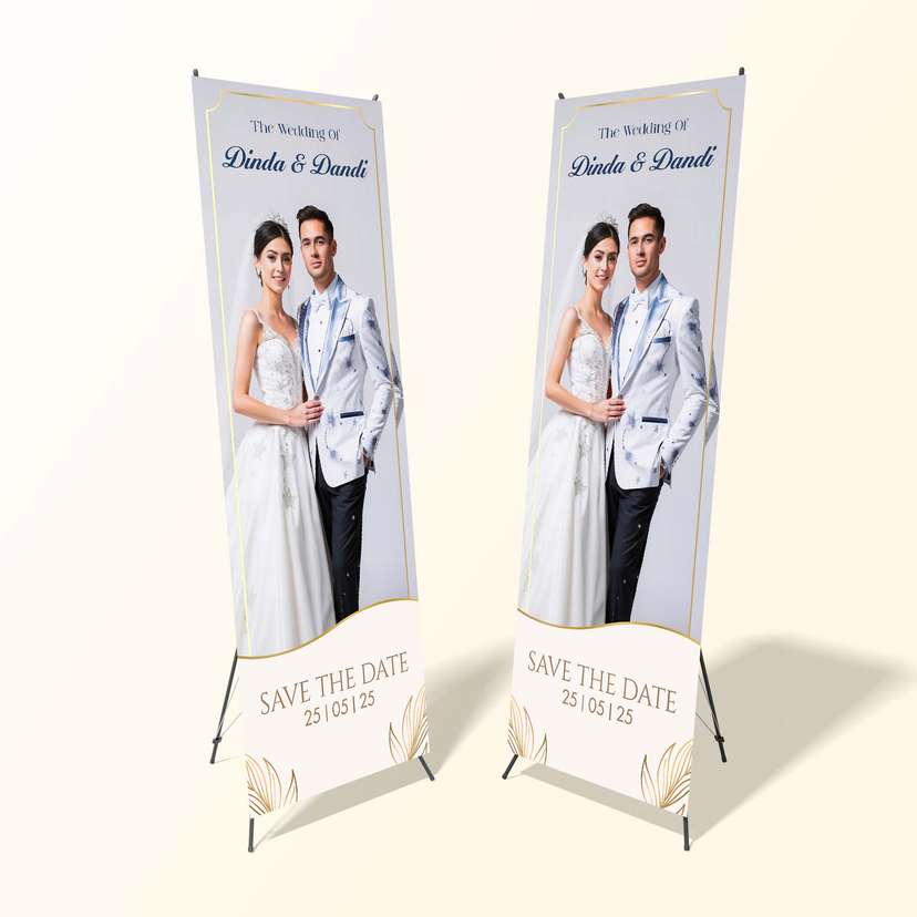 X Banner Pernikahan Simple Krem Foto Tengah - Image 1