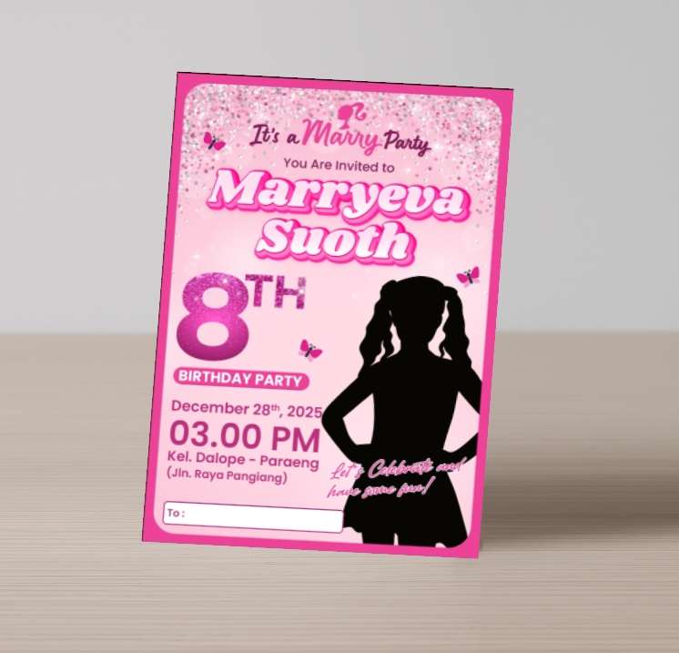Undangan Ulang Tahun Tema Barbie Pink Glitter - Image 1