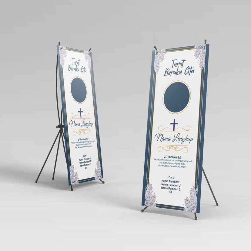 Banner Duka Putih Biru Tua dengan Bunga - Image 1
