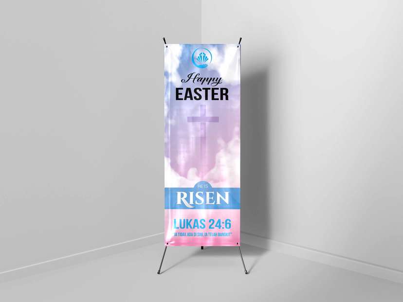 X Banner Paskah Background Awan Pelangi - Image 1