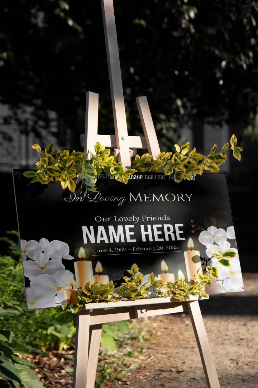 Desain Baliho Papan Duka "In Loving Memory" dengan Nuansa Elegan & Sakral - Image 1