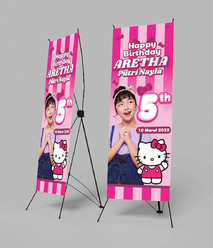 Banner Ulang Tahun Tema Helo Kitty Pink - Image 1
