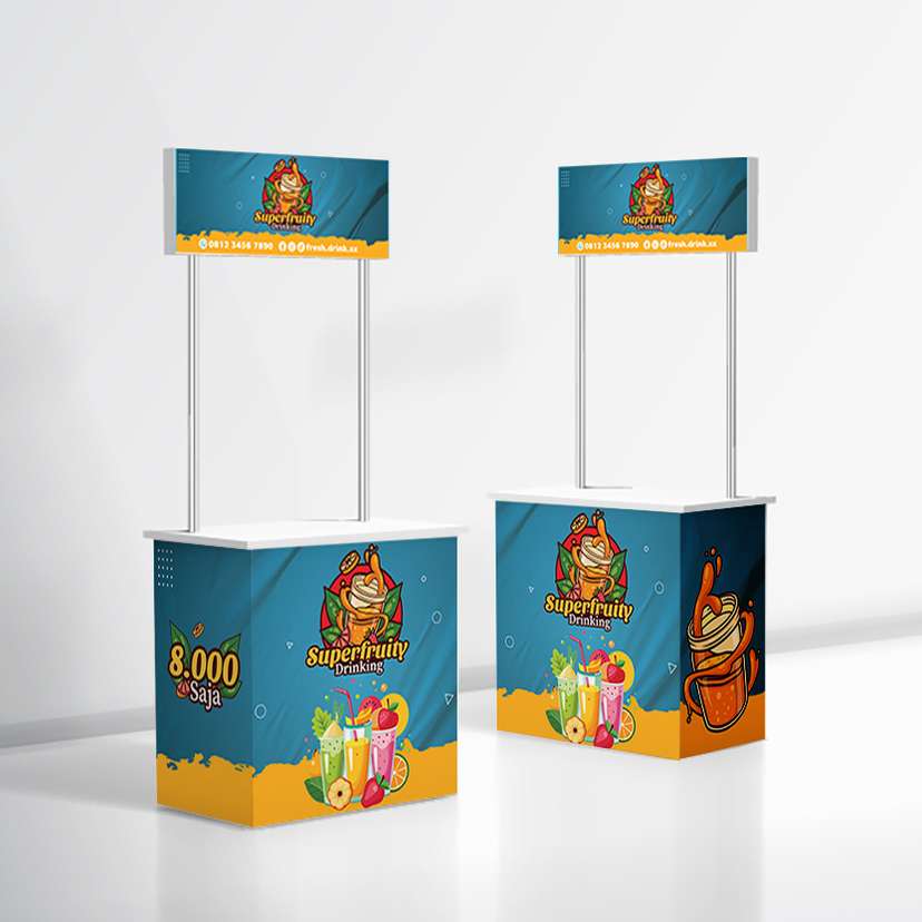 Event Desk Booth Promosi – Desain Super Fruity Drinking Harga 8K - Image 1
