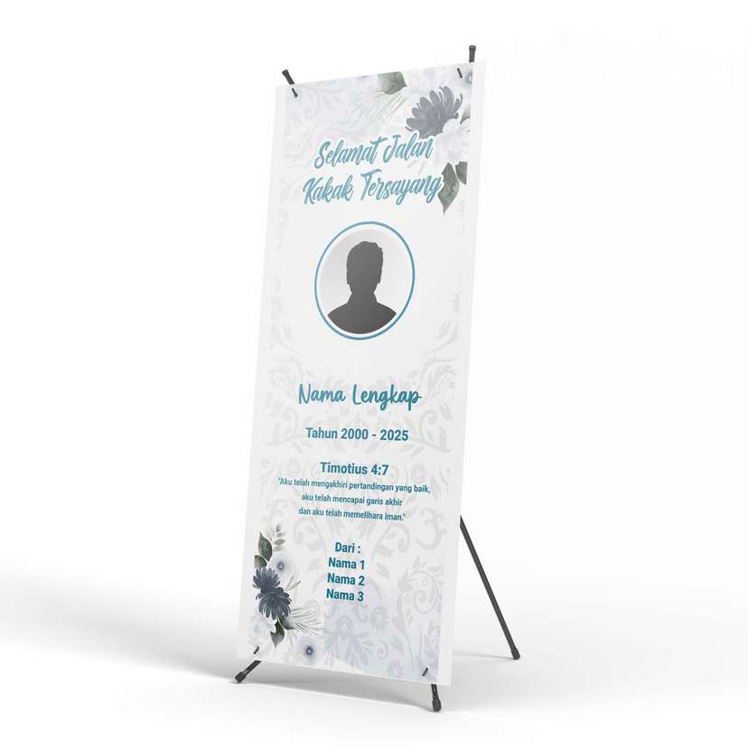 Banner Duka Biru Putih Elegan dengan Border Bunga - Image 1