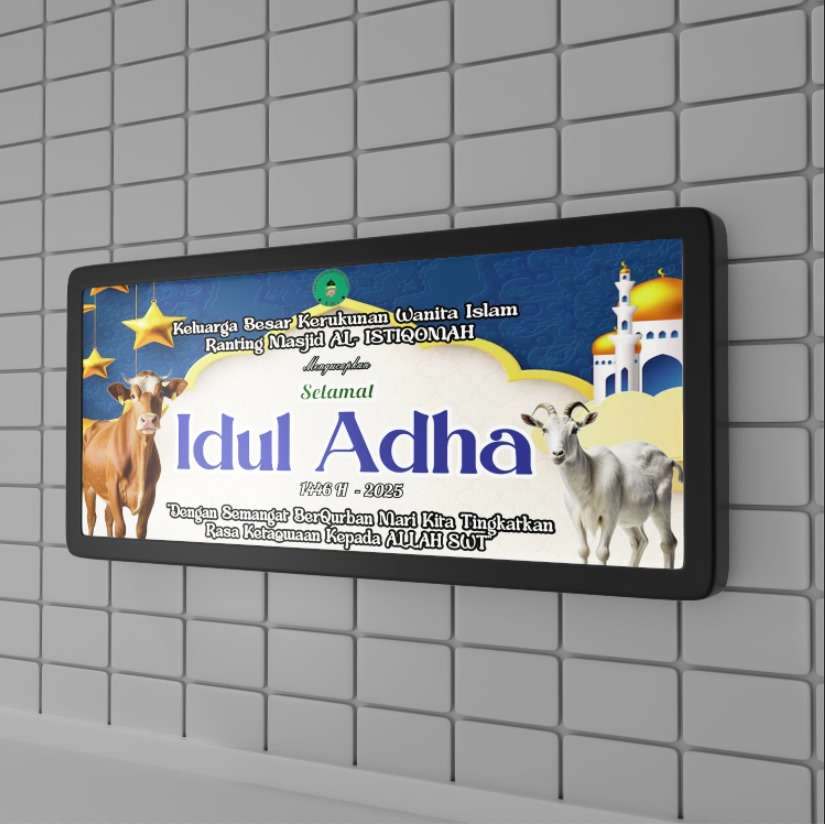 baliho Idul Adha 1446 H / 2025 – Nuansa Islami Biru Krem dengan Ornamen Bintang dan Masjid - Image 1